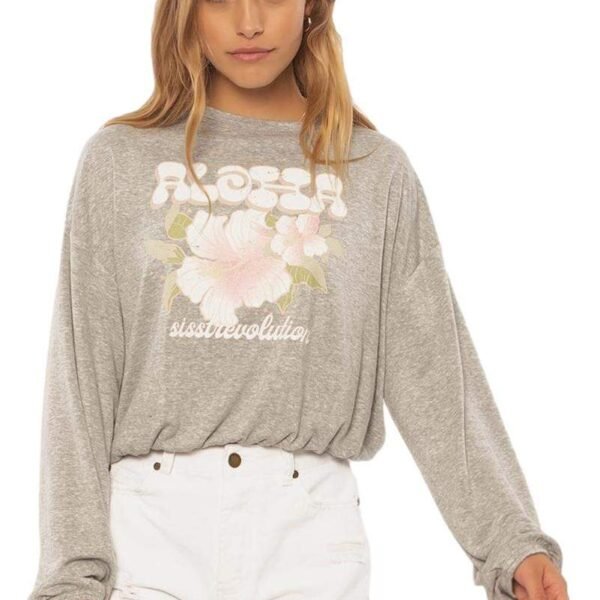 Sisstrevolution Surf check knit top - grey heather