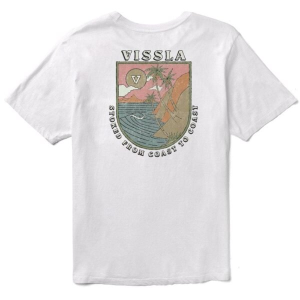Vissla Coastliner Boys Tee with coastal graphic on back, white color.