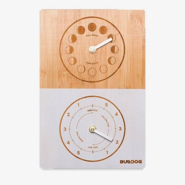 Bulldog Tide Clock Double Dial with moon phase and tide indicators.