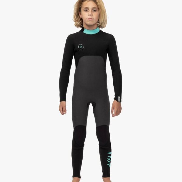 Front view of Vissla 7 Seas 3-2 Boys Back Zip Full Wetsuit in phantom color.