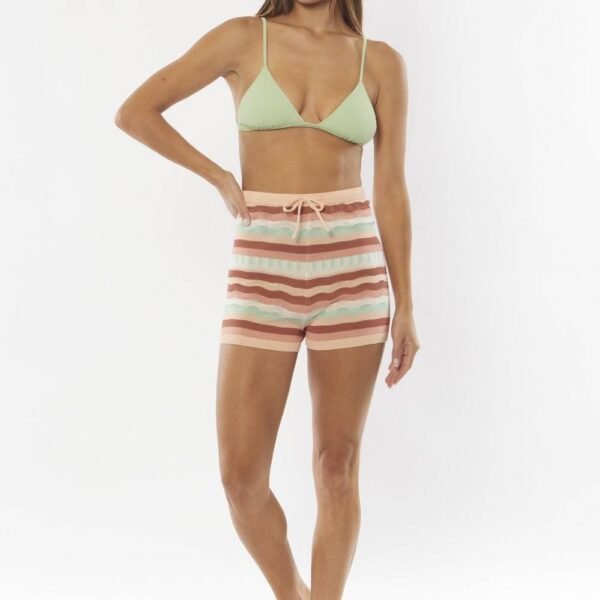 Sisstrevolution Empty Room Knit Short in rust with striped design, front view.