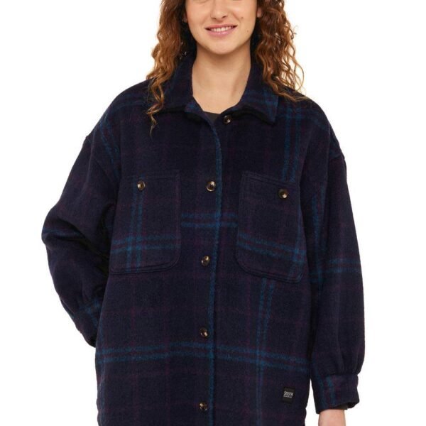 Sisstr Misha Overshirt in navy plaid with front pockets and button closure.