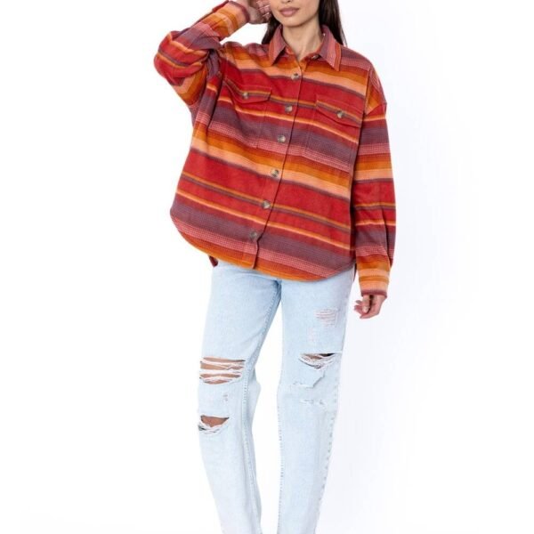 Sisstr Ensenada Ls Fleece in retro red with striped design, front view.