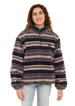 Sisstrevolution Smooth Sherpa Fleece in Grey Heather with striped design, front view.