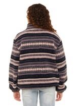 Sisstrevolution Smooth Sherpa Fleece in Grey Heather with striped design, back view.