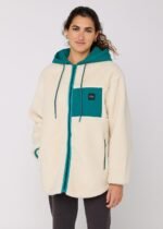 Sisstrevolution Nala Sherpa Fleece in Teal Sea, featuring a cozy cream sherpa design with teal accents and hood.