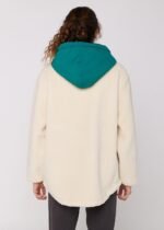 Back view of Sisstrevolution Nala Sherpa Fleece jacket in cream with teal hood, offering a stylish and warm design.