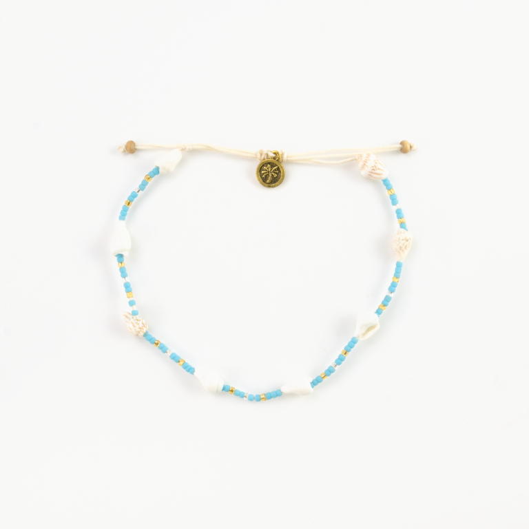 Pineapple Island Bracelet SH-051 with blue and white beads, adjustable cord.