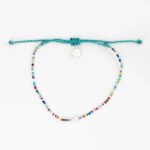Pineapple Island Matira rainbow beaded anklet with freshwater pearl and adjustable cord.