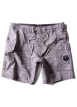 Vissla Congos 17.5-inch boardshort in dusty rose with geometric pattern, front view.
