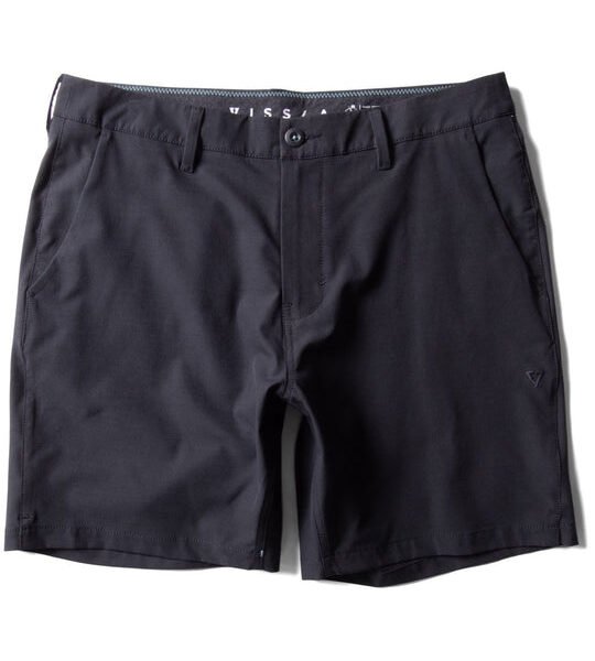 Vissla Cutlap Eco 17.5-inch black hybrid walkshort, front view.