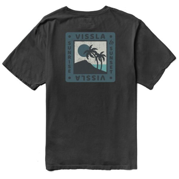 Vissla Sunrise Organic Tee in Phantom with palm tree graphic on back.