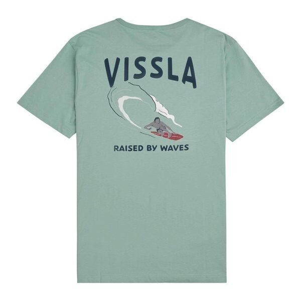 Vissla Raised By Waves jade tee with back graphic of wave and surfer.