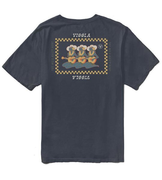 Back view of Vissla Soren Sernade Organic Tee in Dark Naval with graphic design.