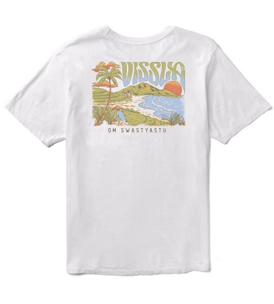 Vissla Bali Belly Premium PKT Tee in white with tropical back graphic.