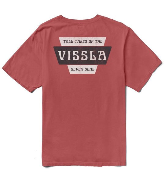 Vissla Stacks Premium PKT Tee in brick color with back graphic design.