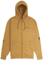 Front view of Vissla Seekers Eco Zip Hoodie Fleece in Husk with zip closure.
