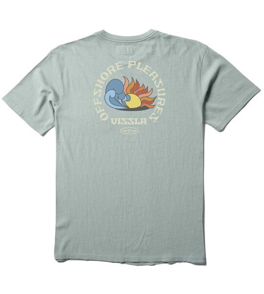 Vissla Offshore Pleasures SS PKT Tee in Agave with graphic back design.