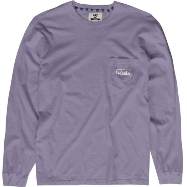 Vissla Coastwide long sleeve pocket tee in dusty lilac, front view.