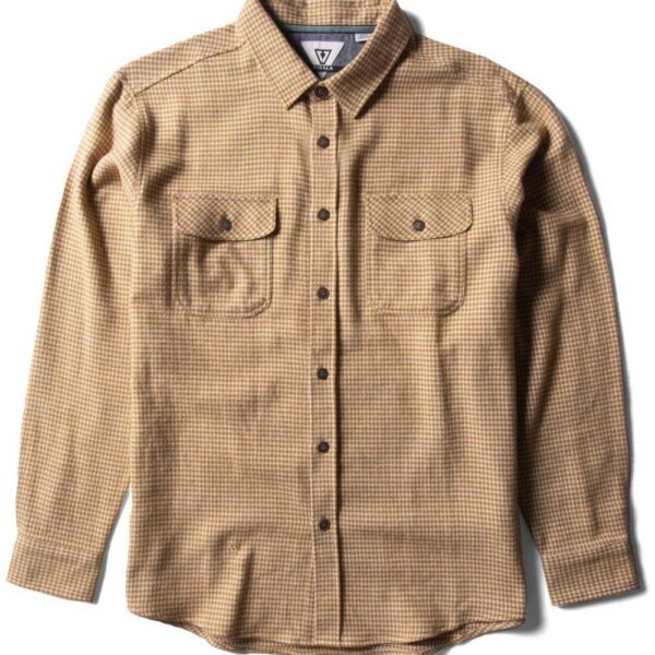 Vissla Central Coast Eco LS Flannel in malt color, front view.