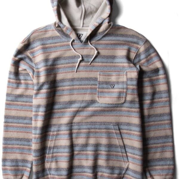 VIssla Trapper Po Hoodie Fleece with striped design and front pocket.