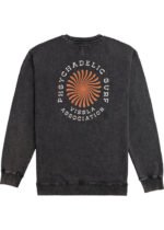 Back view of Vissla Psycho Surf Crew Fleece in Phantom with bold graphic design.