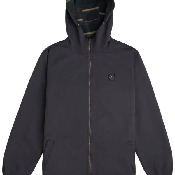 Vissla Breaker's Reversible Jacket in black with hood and zip closure.
