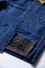 Interior lining detail of Vissla Peterson Jacket in blue wash.