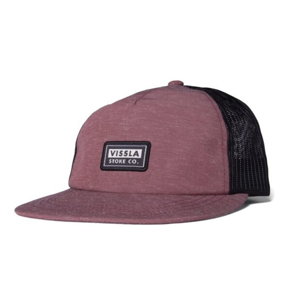 Vissla Lay Day Eco Trucker II Hat in brick color with mesh back.