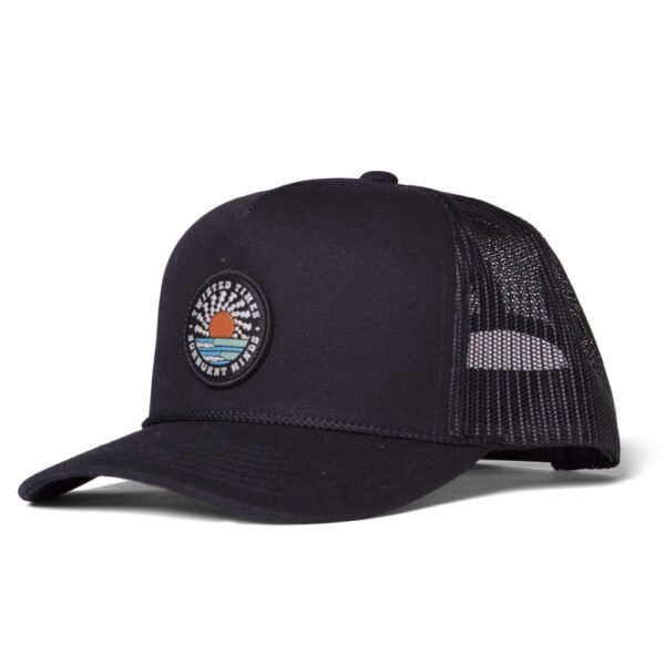 Vissla West Winds Eco Trucker Hat in black with mesh back and logo patch.