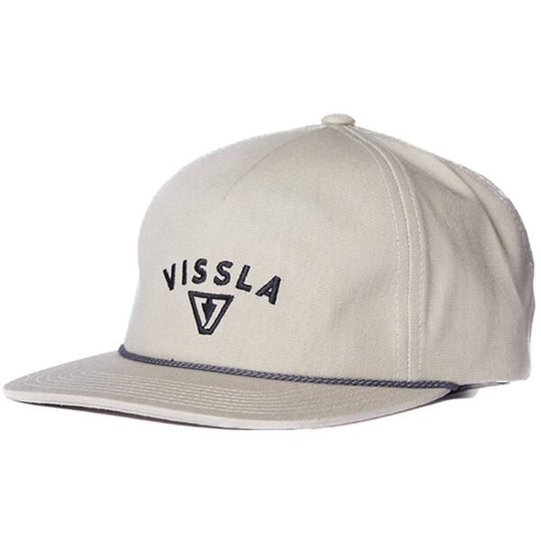 Vissla Solar Swells Hat in beige with embroidered logo and rope detail.