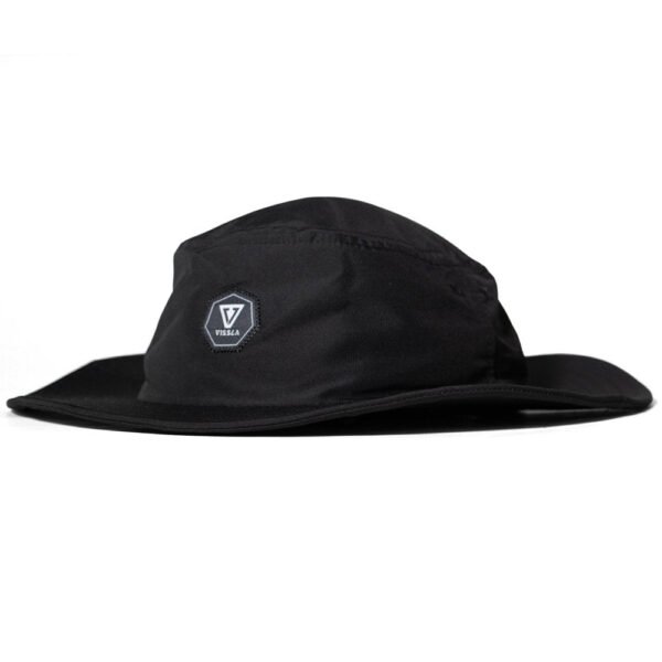 Vissla Stoke'm Eco Bucket Hat in stealth black with wide brim and logo patch.