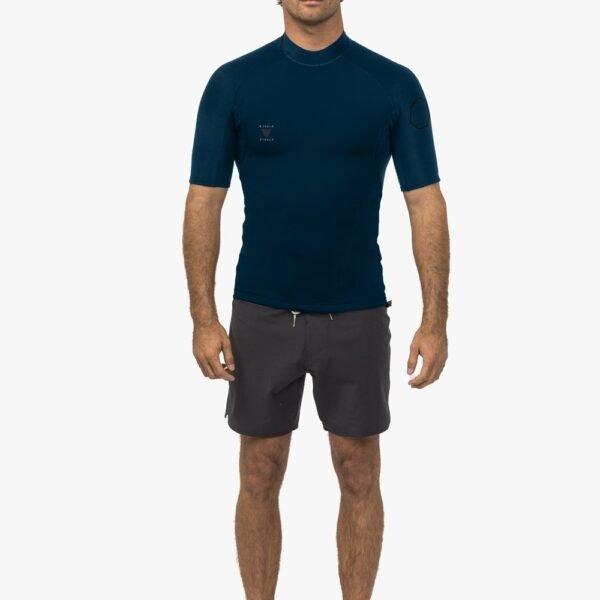 Vissla High Seas II 1mm short sleeve wetsuit jacket in navy, front view.