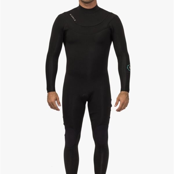 Vissla New Seas 3-2 V-Zip Wetsuit in black, full front view.