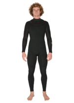 Vissla New Seas 5-4 U-Zip Wetsuit in black, front view.