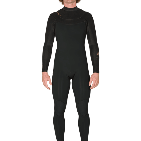 Vissla New Seas 5-4 U-Zip Wetsuit in black, front view.