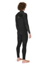 Vissla New Seas 5-4 U-Zip Wetsuit in black, back angle view.