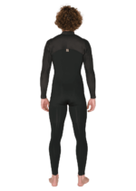 Vissla New Seas 5-4 U-Zip Wetsuit in black, full back view.
