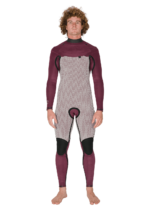 Vissla New Seas 5-4 U-Zip Wetsuit in maroon interior, front view.