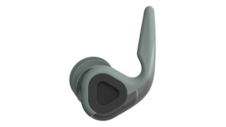 SurfEars 4.0 ear plug with ergonomic design in green and black.