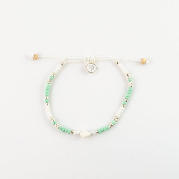 Pineapple Island anklet LBE-077 with green and white beads, adjustable cord.