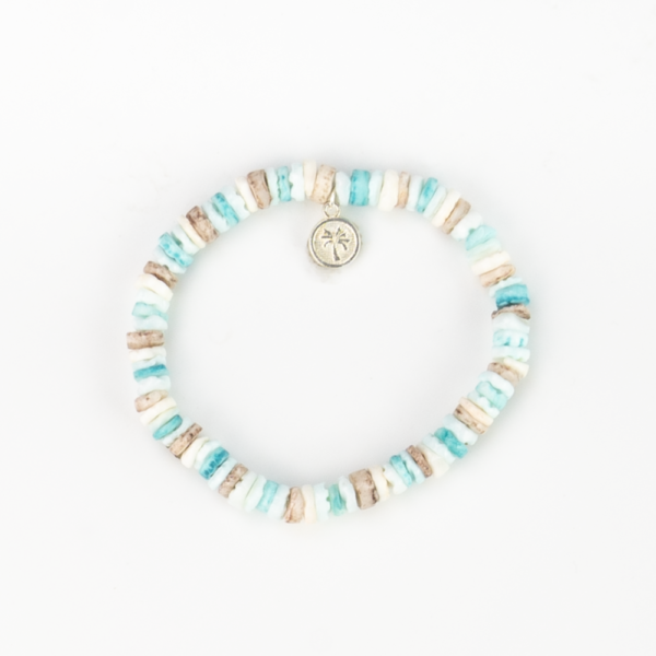 Pineapple Island Shell Bracelet SH-101 with turquoise and beige beads.