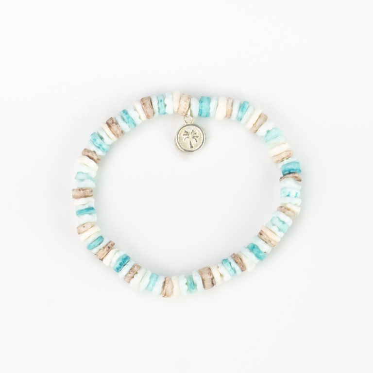 Pineapple Island Shell Bracelet SH-101 with turquoise and beige beads.