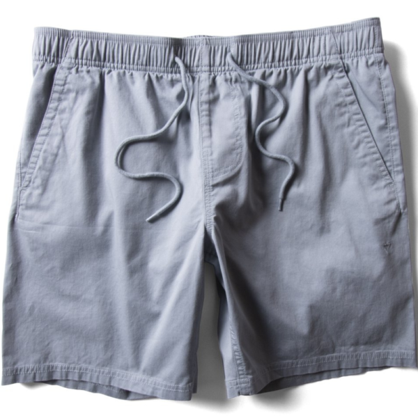 Vissla No See Ums Eco 18-inch elastic walkshort in faded denim, front view.