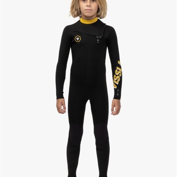 Vissla 7 Seas Boys 4-3 Full Chest Zip Wetsuit - black with gold