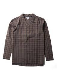 Vissla Derrick Disney Undefined Lines Eco LS Shirt in chocolate brown with a checkered pattern.
