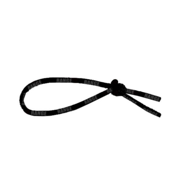 Durable black Range leash string for surfboards with secure knot.