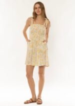 Sisstrevolution Monte Vista Woven Tank Dress in Sea Salt with floral print, front view.