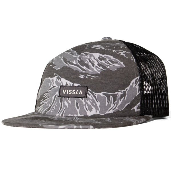Vissla Lay Day Eco Trucker II Hat in Tiger Camo with mesh back.