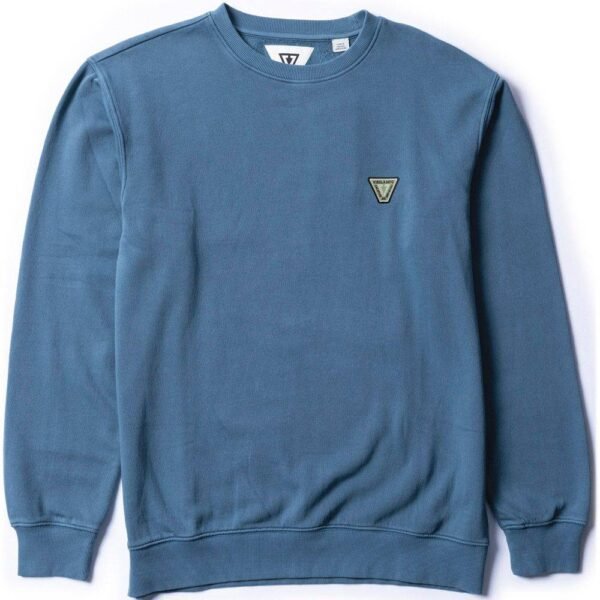 Vissla Solid Sets Eco Crew sweatshirt in sea water blue, front view.